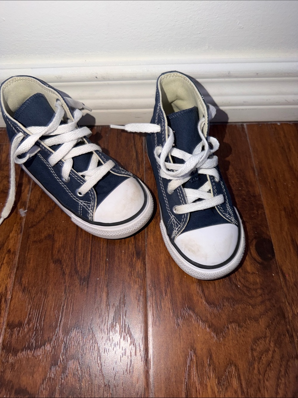 Converse Kids Navy Blue High-Top Canvas Sneakers with White Laces
